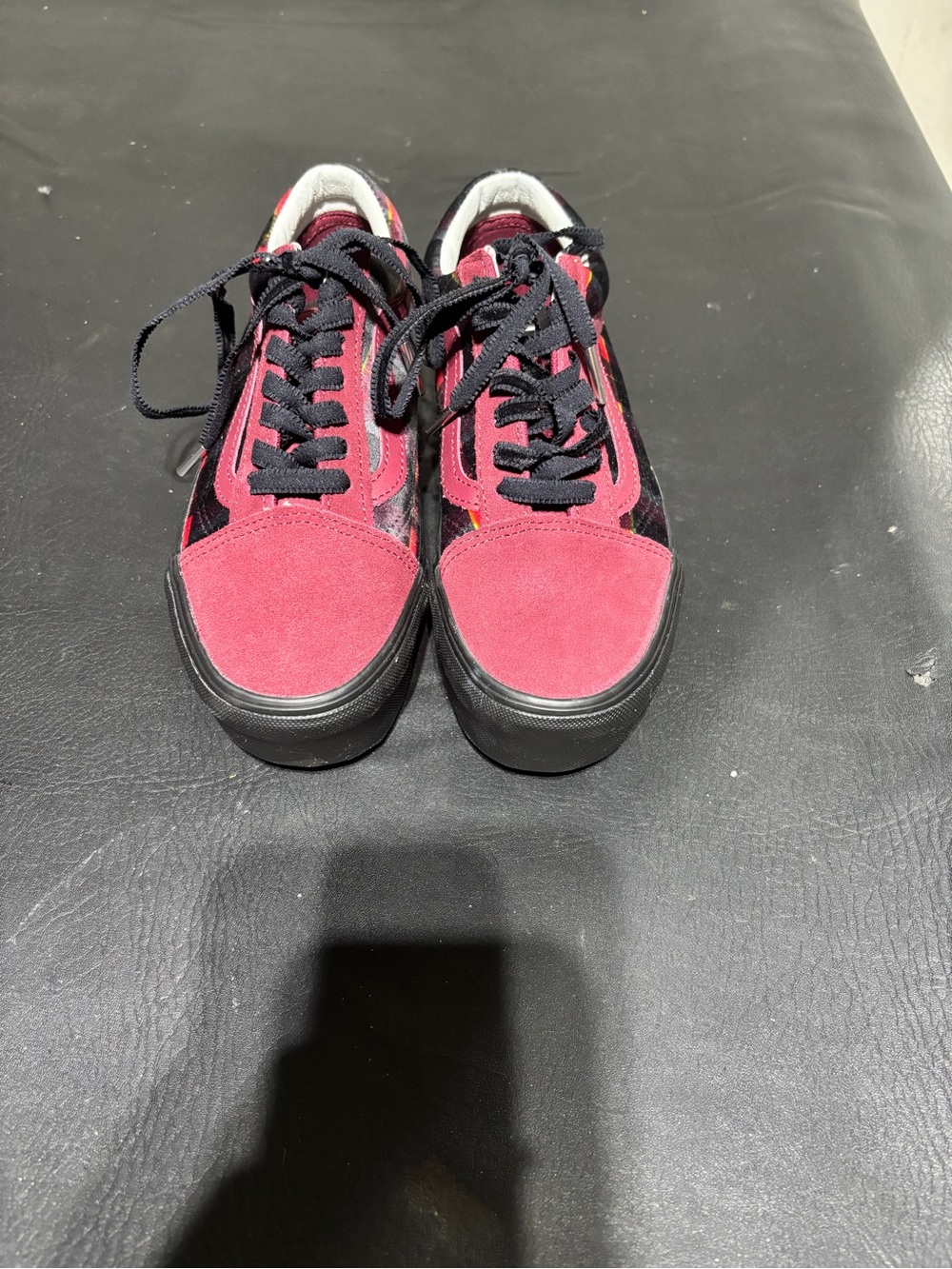 Vans Women's Red and Black Suede Low-Top Sneakers